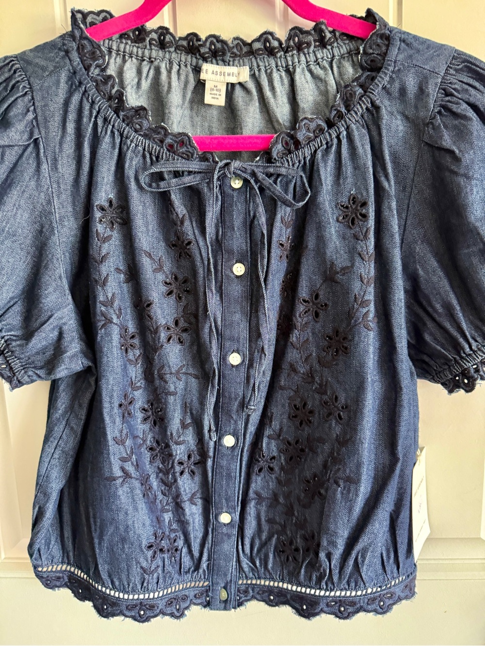 Free Assembly Embroidered Denim cropped Cotton Top - Picture 6 of 7